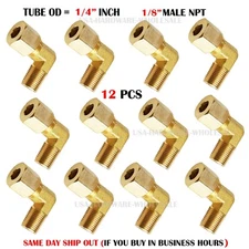 12X Brass Compression Elbow Fitting 1/4" OD Tube x 1/8" NPT Male Pipe 90 degree
