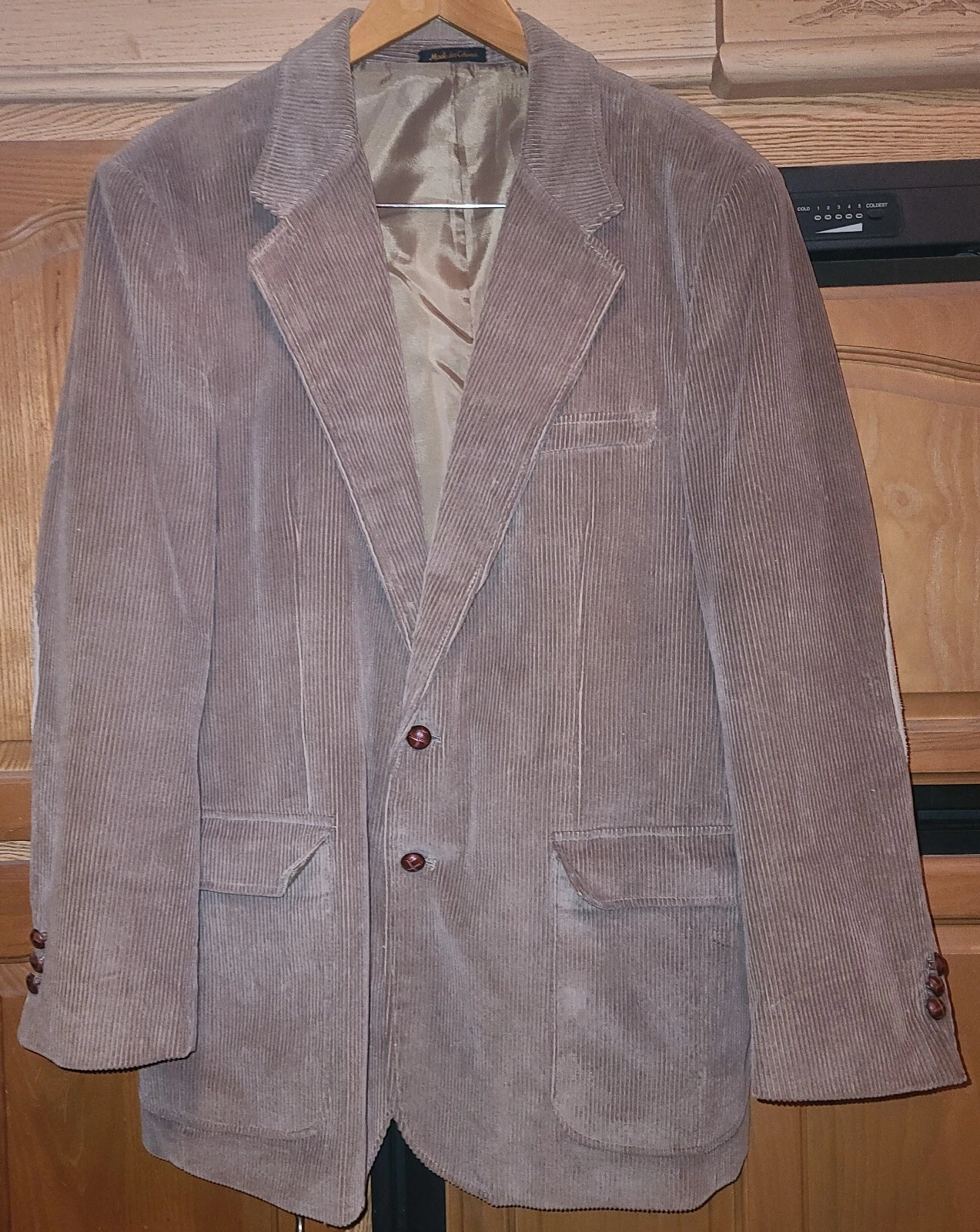 VETEMENTS Cappotto vintage Johnathan Hale in velluto a coste marrone con toppe ai gomiti XL