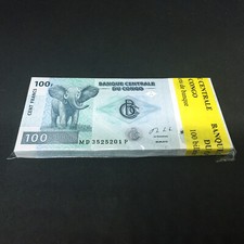 CONGO D.R. 100 Francs X 100 PCS 2013 P-98 ELEPHANT Bundle UNC Uncirculated