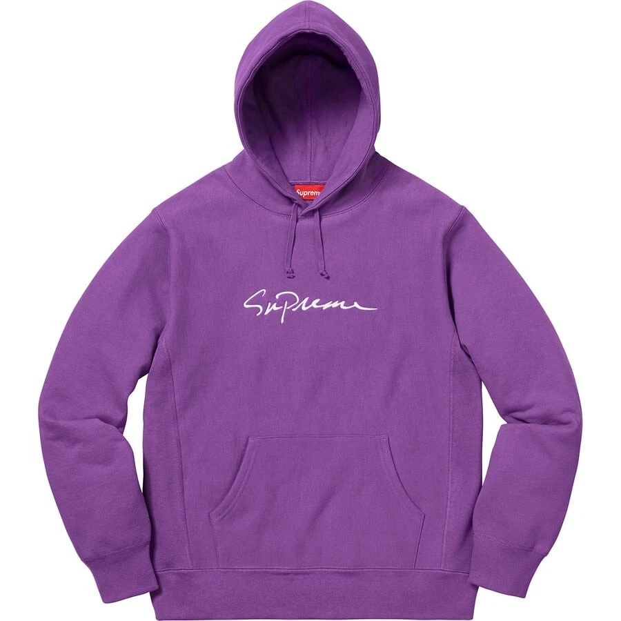 Sweat shirt à capuche Supreme Classic Script   Violet   Taille XL   Saison FW18