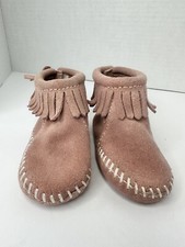 Minnetonka Size 2 Toddler Pink Moccasins Leather Fringe Slipper