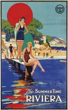 Summer Time Riviera 1930 Travel Poster Print  Reproduction Giclee Print 11x17