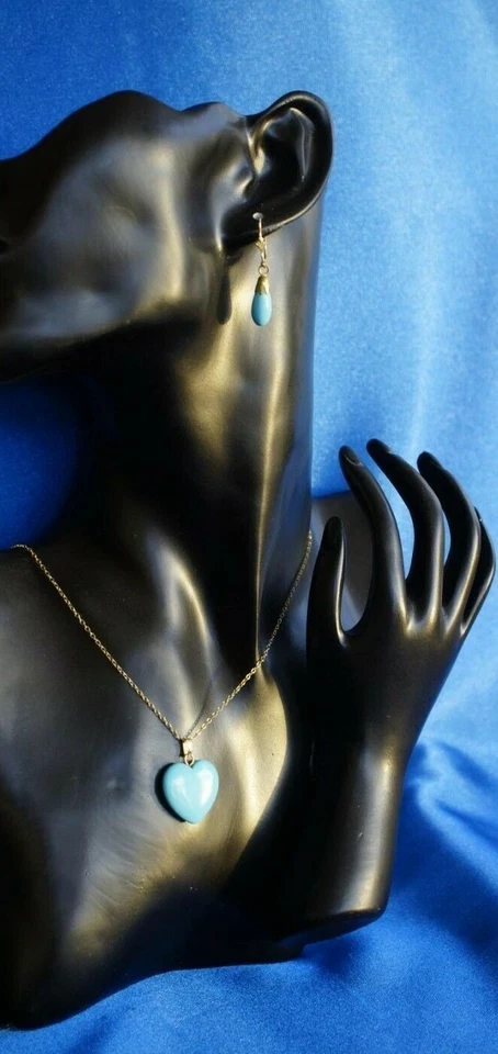 Set Kette + Ohrringe Hochzeit Trachten Gold Türkis Jugendstil - Bild 2 von 4