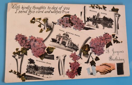 Vintage Photo Post Card Melbourne Govt. House Exhibition Build. Railway Station - Picture 1 of 3