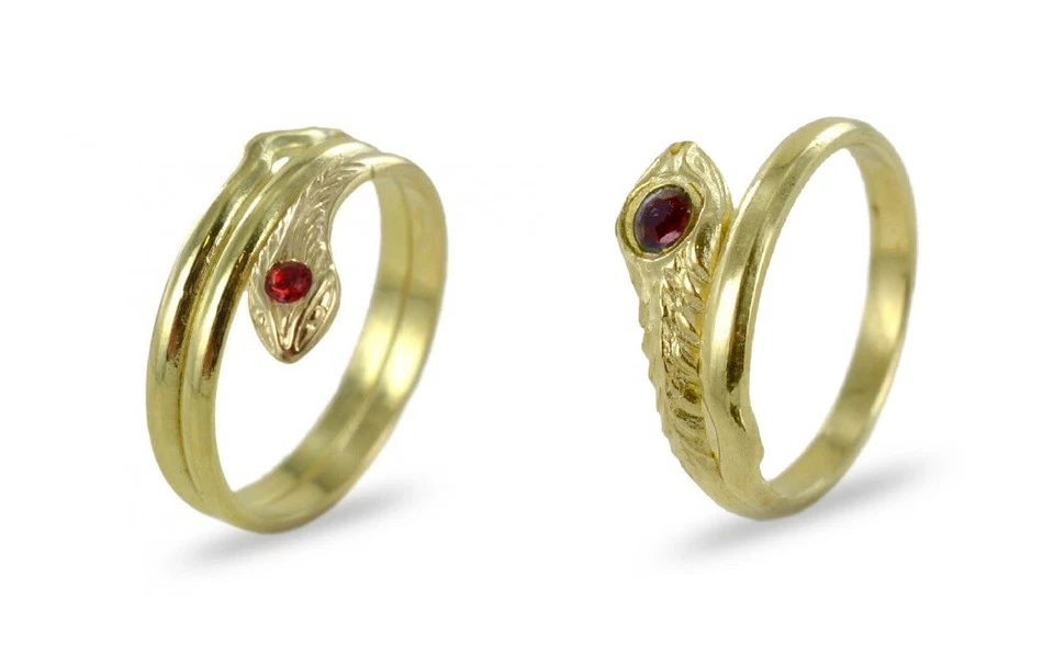 ANELLO SERPENTINA SNAKE BAMBINA ORO GIALLO 18KT 750 PIETRA ROSSO RUBINO NASCITA