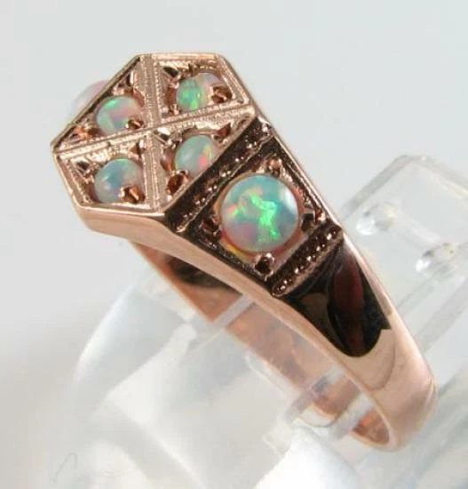 9K 9CT Anillo Cluster Ópalo Rosa Oro Rosa Estilo Art Déco INS T 1/2