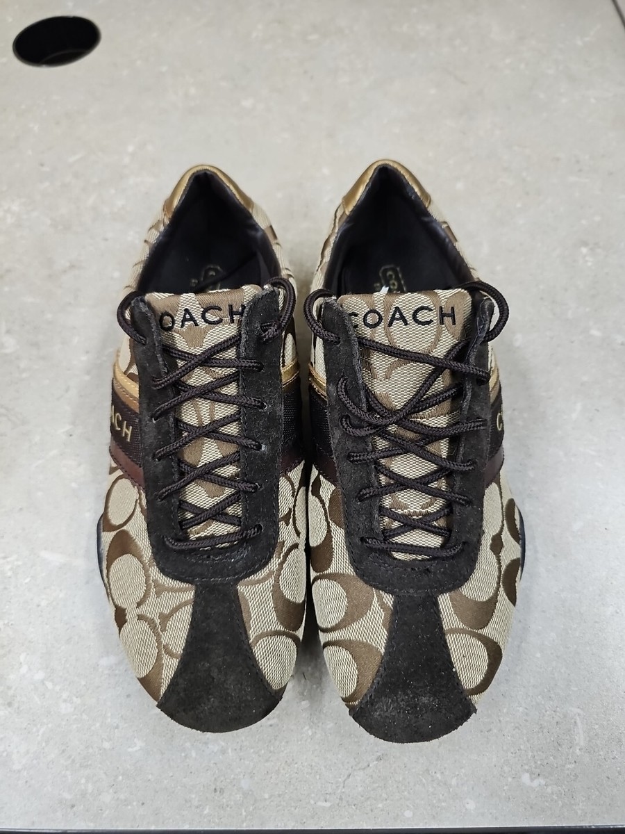 Coach Shoes Womens M Jayme Brown Gold Signature Canvas Sneaker Light  Wear - Main Image