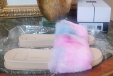 NIB DOLCE VITA Women's GWYNN Slippers Faux Fur Pink Blue Slides Brand New Sz 9