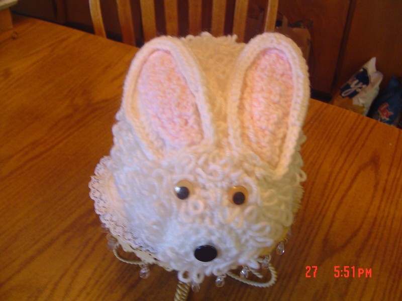 PETER RABBIT 13” HANDMADE WHITE YARN VINTAGE EASTER DECOR PINK EARS STUFFED