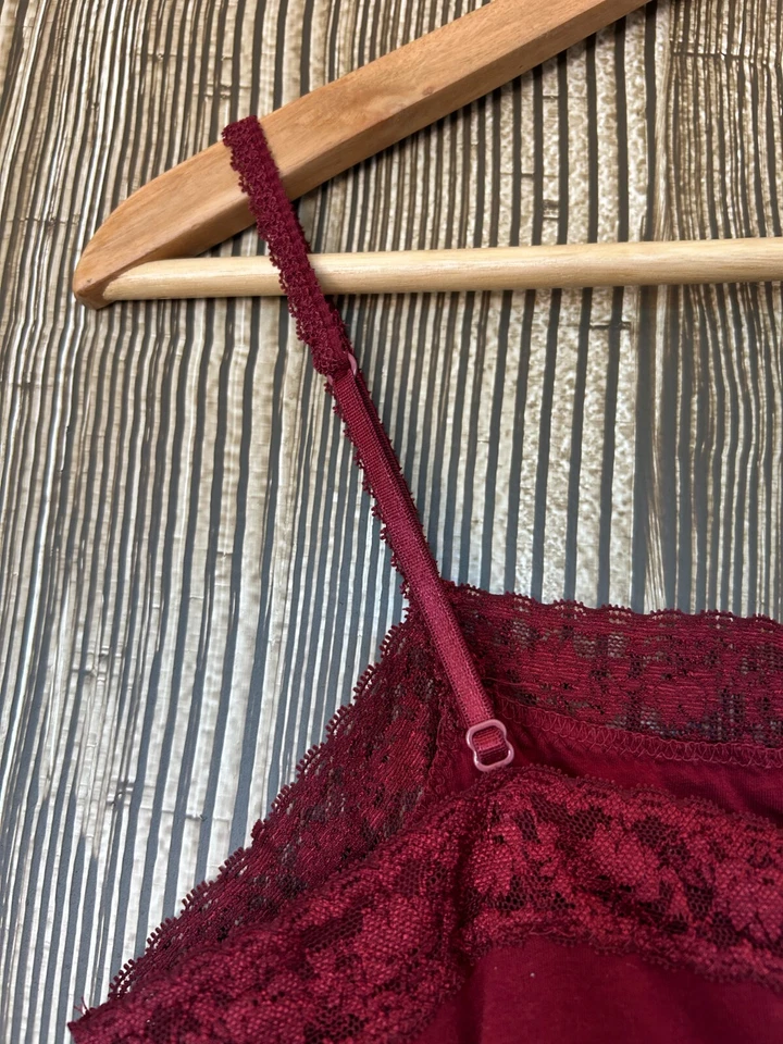 Винтажный ограниченный Майка Y2K кружева отделки красный тонкий эластичной регулируемые ремни Sz M - Изображение 4 из 4