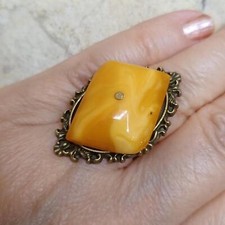 Vintage Butterscotch Egg Yolk Baltic Amber Ring Adjustable