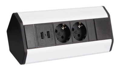 DesignLight CORNERBOX Aluminium SchuKo 2-fach mit USB Steckdose 2-fach / Ecks...
