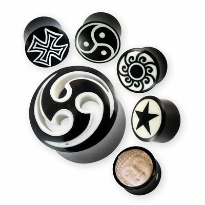 Horn Plug Flesh Tunnel Viele Motive aus Knochen 13 Varianten Ohr Piercing - Bild 1 von 4