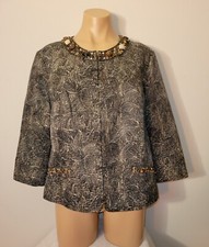 Chicos 2 Large 12-14 Copper Black Swirl Beaded Embellished Hook Eye Front Blazer