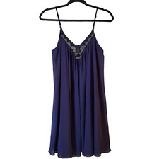 Express Womens Mini Dress Tunic Size S Blue Sleeveless Beaded Chiffon Pleated