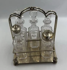 Vintage James Dixon & Sons Cruet Set 6 Holder With Cut Glass/ Silver Plate 2381