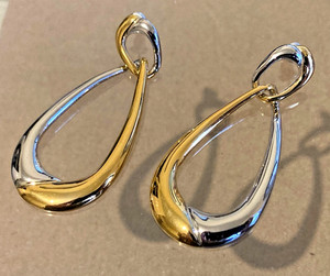 Authentic Large Yellow & White Gold Finished Earrings Size: 53 x 23 mm 18K Gold Plated