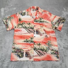 Kalaheo Shirt Mens L Orange Graphic Short Sleeve Button Up Rayon Made In USA