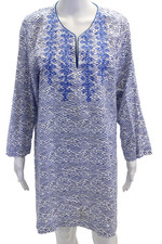 Oscar de la Renta Womens Cotton Stripe Print Embroidered Tunic White Size L