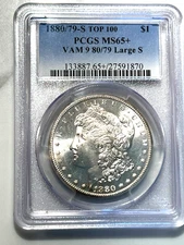 1880/79-S VAM 9 Large S TOP 100 Morgan Dollar PCGS MS 65+ Great looking coin