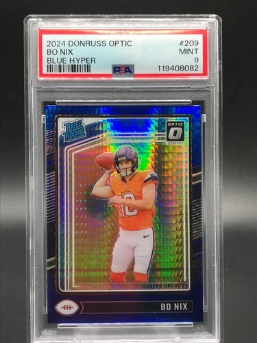 2024 Donruss Optic Bo Nix Blue Hyper Rated Rookie #209 Broncos PSA 9