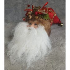 Vintage Santa Claus Porcelain Face Ornament Shelf Sitter Red Velvet Gold 12in