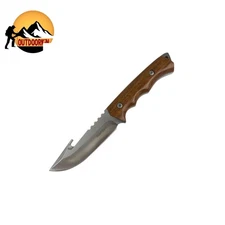 9.5" FULL TANG Tactical GUT HOOK Fixed Blade HUNTING Knife WOOD Handle w/ Sheath
