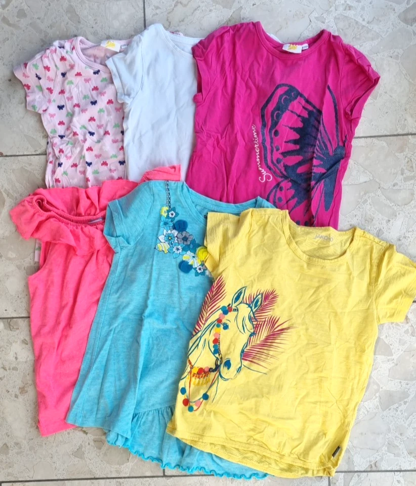 6 C&A Mädchen 122 128 T Shirt Träger Tank Tunika Top Kurzarmshirt Sweat Jersey - Bild 1 von 1