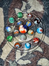 Lot of 16 Vintage Glass Marbles - Assorted Colors Swirl Patterns, Includes 1 L