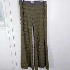 Ivy Jane Pants Womens L Full Ruffle Flare Leg Pull On Hippie Boho Nature Olive