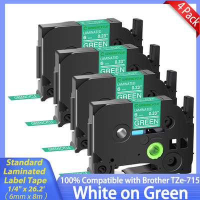 4PK TZe-715 TZ-715 White on Green 6mm Label Tape Fit For Brother PT Cube