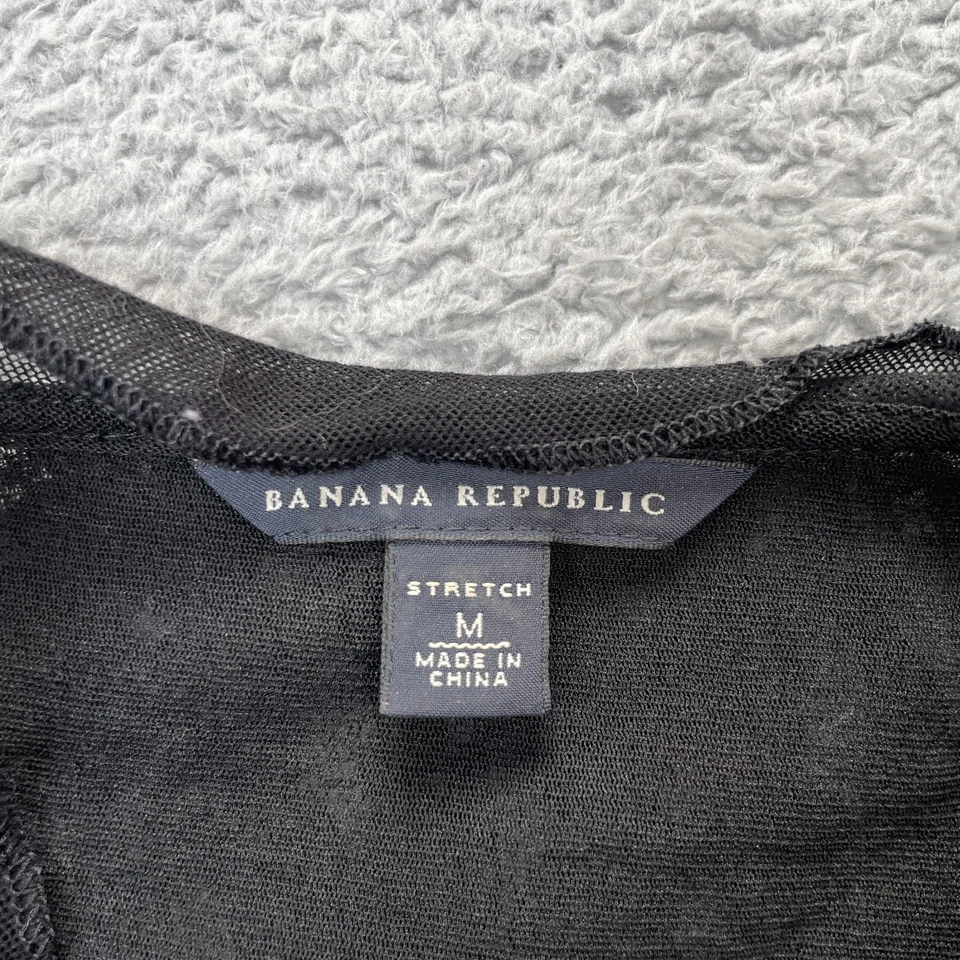 Blusa Banana Republic Top Mujer Mediana Negra Floral Encaje Volantes Algodón Elástico Foto 3 de 4