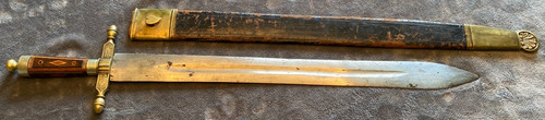 Early German or Austrian Hunting Sword with Scabbard (Inlaid Handle)