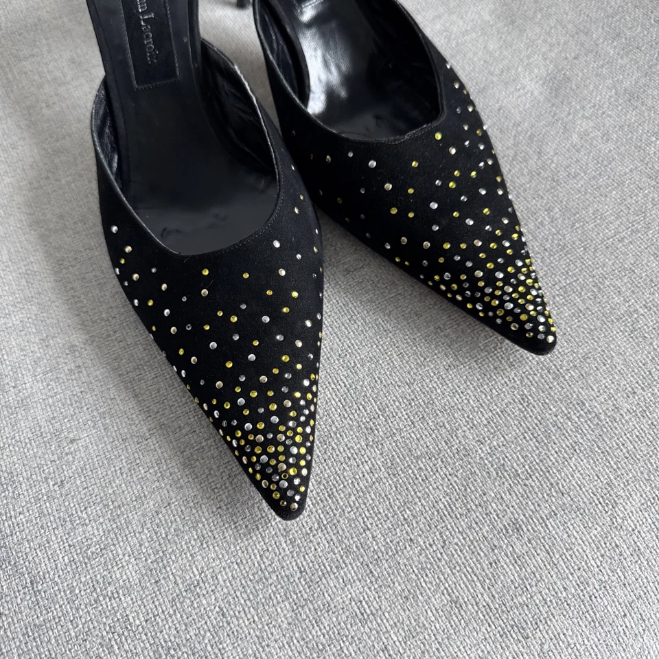 De Colección Christian Lacroix Negro Gamuza Tachonado Punta Gatito Tacón Mules Talla 40.5 Foto 4 de 4