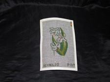 Vintage Reynolds White Green Orange Flower Needlepoint Canvas MCM P107 Picture