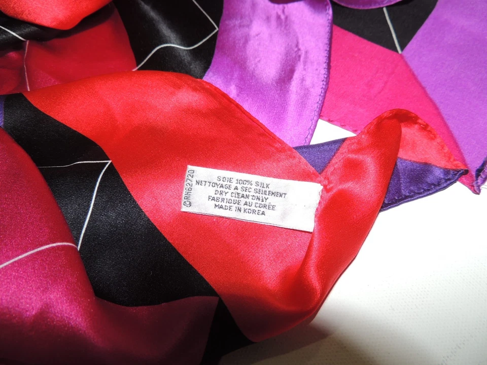 ADRIENNE VITTADINI 100% SILK 34"X34" BLK, PURPLE & RED SCARF - Image 2 of 3