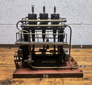 Vintage Bethlehem Steel Triple Piston Steam Engine Model High Quality Handmade