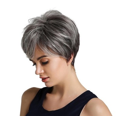 8 '' Mode Stilvolle Dame Echthaar Perücken Pixie Cut Party Tägliche Perücke