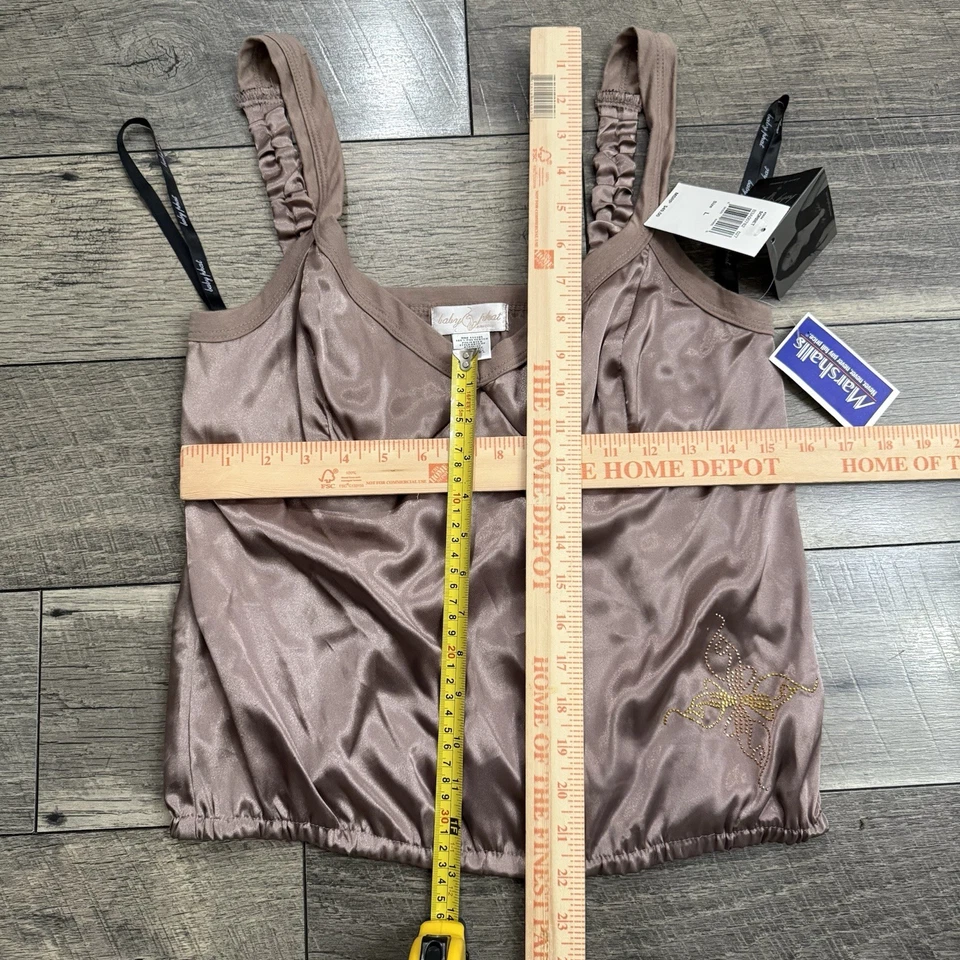 De colección Nuevo con Etiquetas Bebé Phat Marrón Malva Satén Camisola Recortada Logo Coqueta Y2K Sexy Talla L Foto 3 de 4