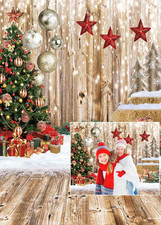 5X7FT Christmas Backdrop Wood Floor Backdrop Winter Snow Xmas Tree Gift Christma