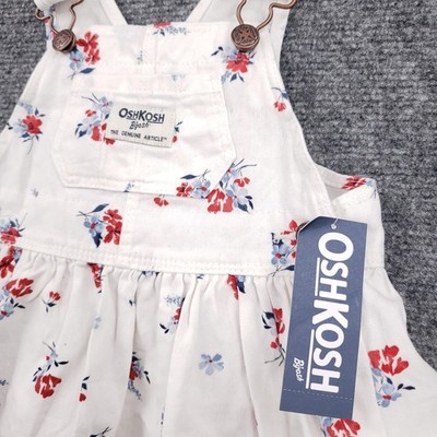 NEW OshKosh B'gosh Floral Dress Overalls Infants 6M White Red Blue