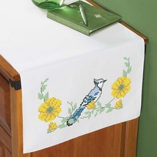 Herrschners  Backyard Blue Jay Dresser Scarf Stamped Cross-Stitch
