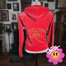 Juicy Couture Hoodie Vintage Y2K Red Velour Preppy Royalty Crown Zip Up Jacket