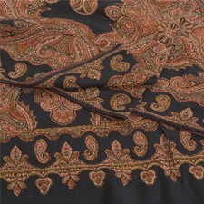 Sanskriti Vintage Long Black Pure Woolen Shawl Woven Kashmiri Scarf Soft Stole