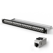 24 Port Shielded Cat6A Keystone Patch Panel, 1U 19-Inch All Metal