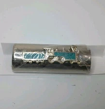 Vintage Turquoise Inlay Lighter Case Sleeve Cover Train Design Locomotive Engine