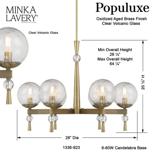 Minka Lavery 1336 Populuxe 6 Light 28"W Globe Chandelier - Oxidized Aged Brass - Picture 6 of 10
