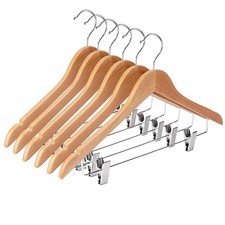Wooden Hangers with Clips 24 Pack Wooden Pants Hangers,Skirt Hangers with Adj...