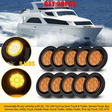 2" Round 9 Amber LED Side Clearance Marker Light W/ Black Grommet Truck 10-50X