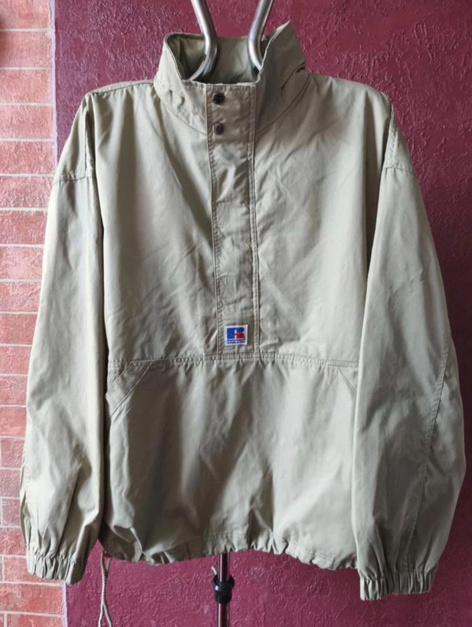Vtg 90s Russell Athletic Anorak Windbreaker Jacket L Nylon Khaki 820WTMK